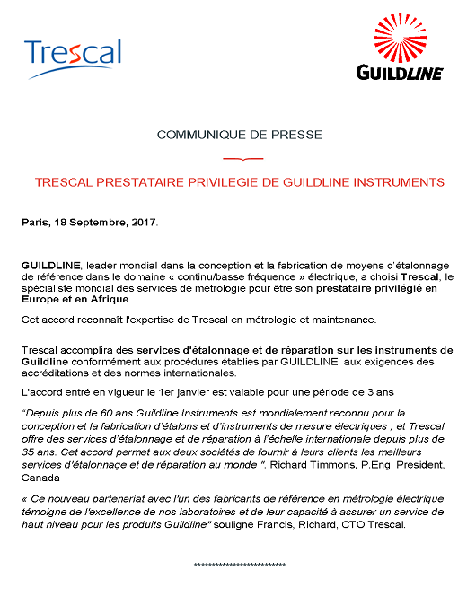 Partenariat avec Guildline Instruments