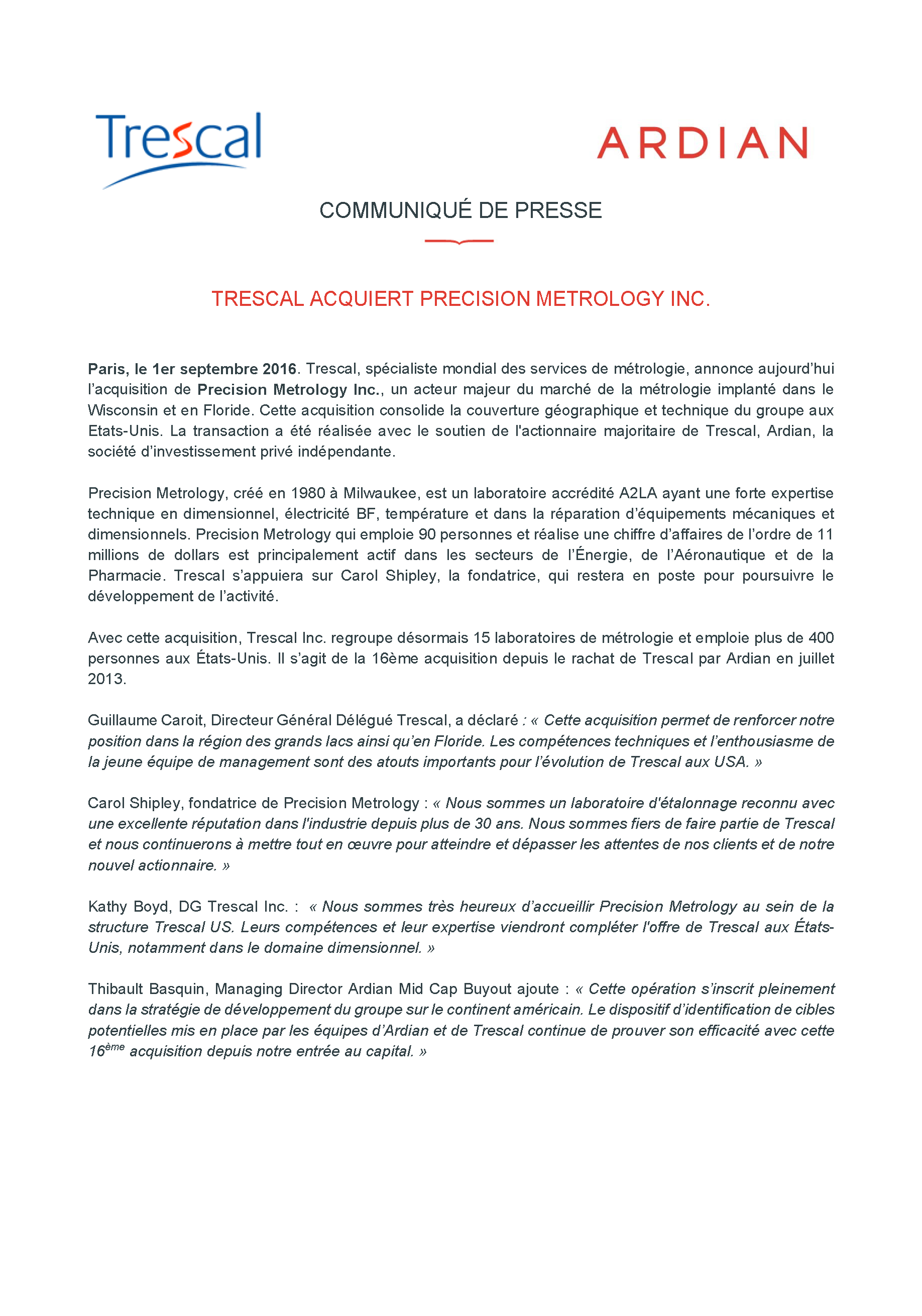 Trescal Acquires Precision Metrology Inc.