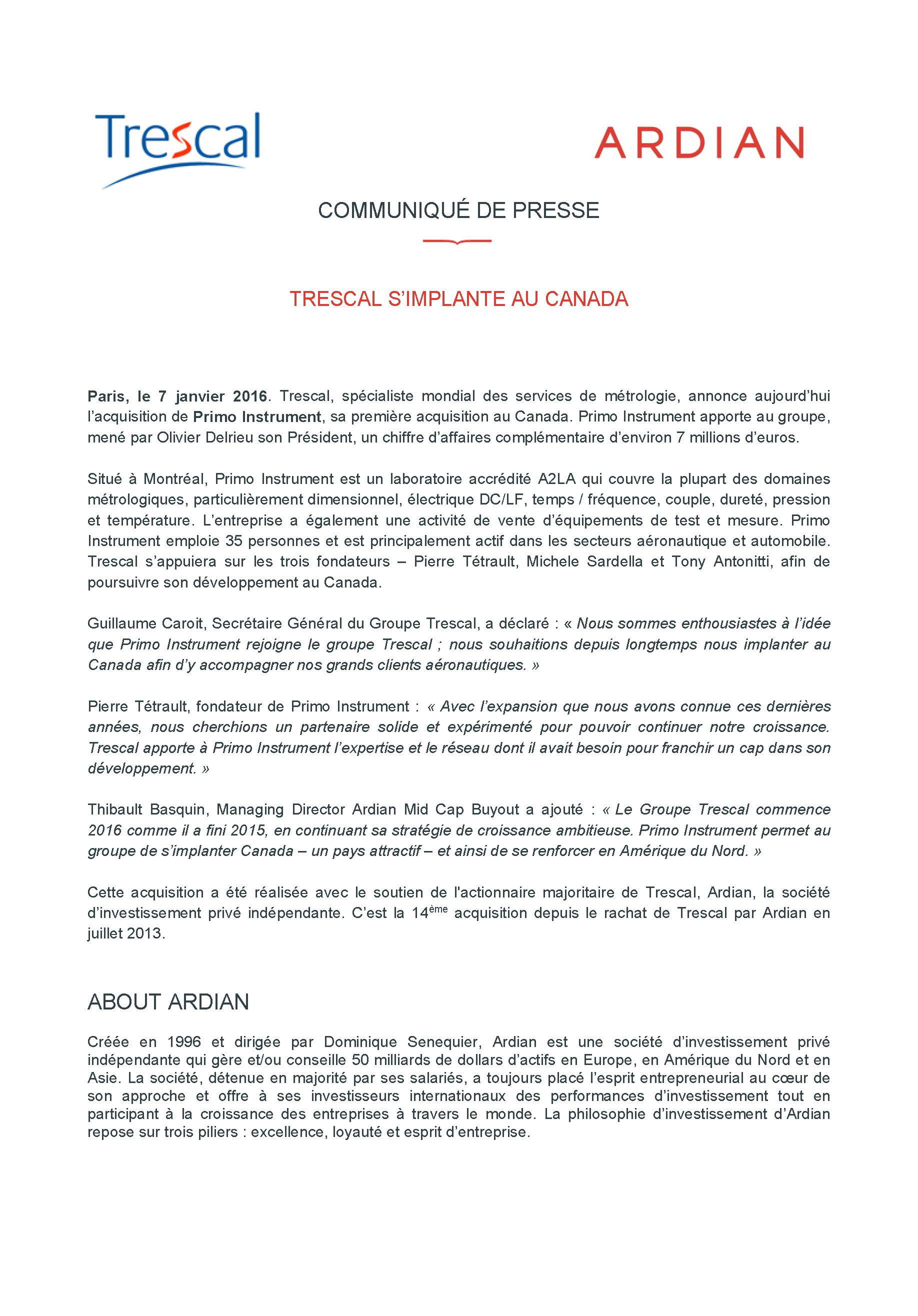 Trescal s'implante au Canada